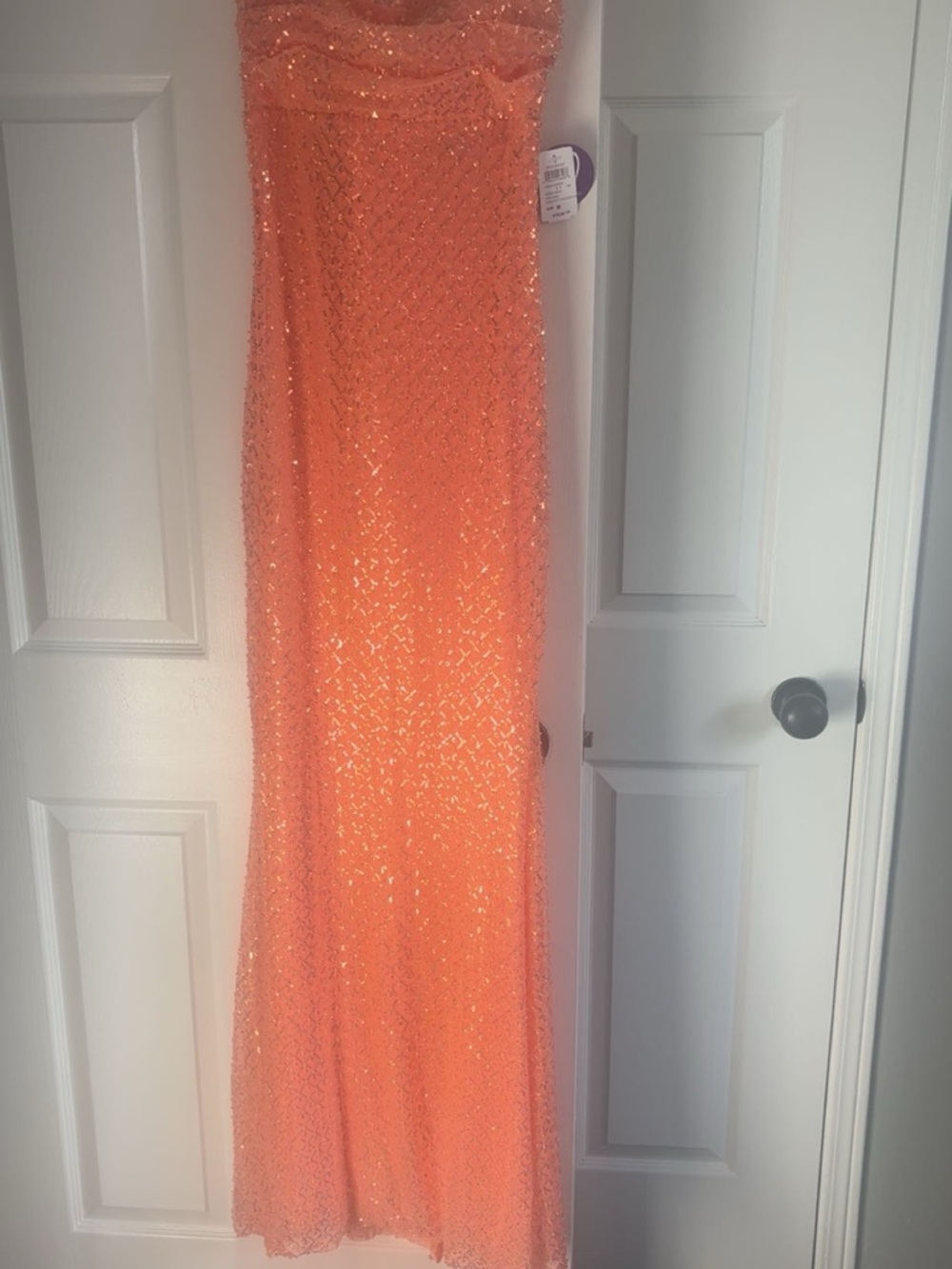 Windsor Orange Sequin Strapless Prom Dress